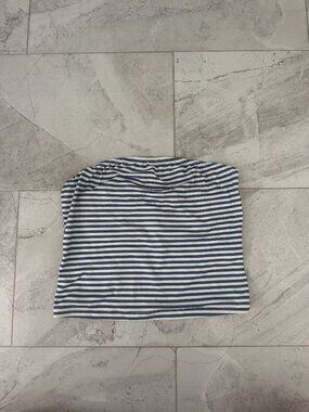 Blue and White Striped Strapless Tube Top